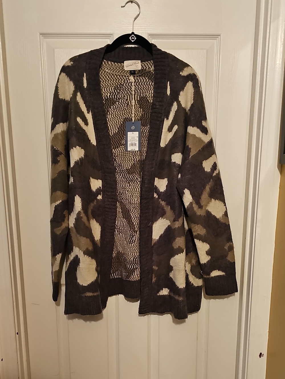 Cozy Patterned Open-Front Cardigan Sweater -Green Camouflage